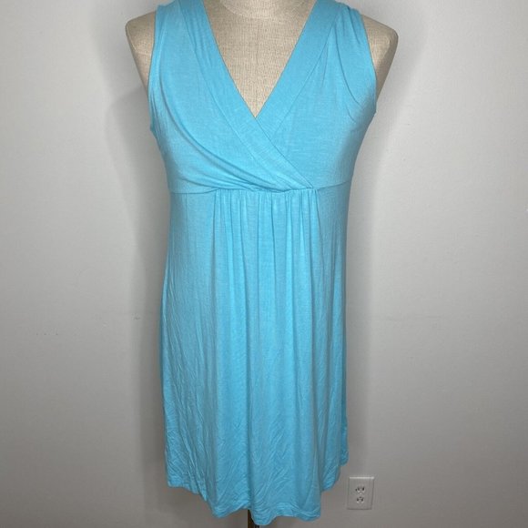J.Jill Womens Sleeveless Dress Sz S Turquiose Blue V Neck Rayon Midi Sundress - Picture 1 of 7